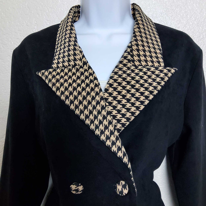 Pride & Joy Black Blazer with Hound's Tooth Collar, Women's Petite Size 12 - Trinity Thrift