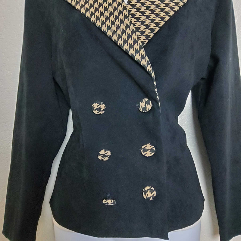 Pride & Joy Black Blazer with Hound's Tooth Collar, Women's Petite Size 12 - Trinity Thrift