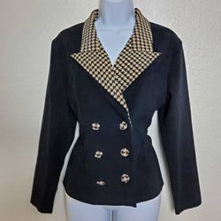 Pride & Joy Black Blazer with Hound's Tooth Collar, Women's Petite Size 12 - Trinity Thrift