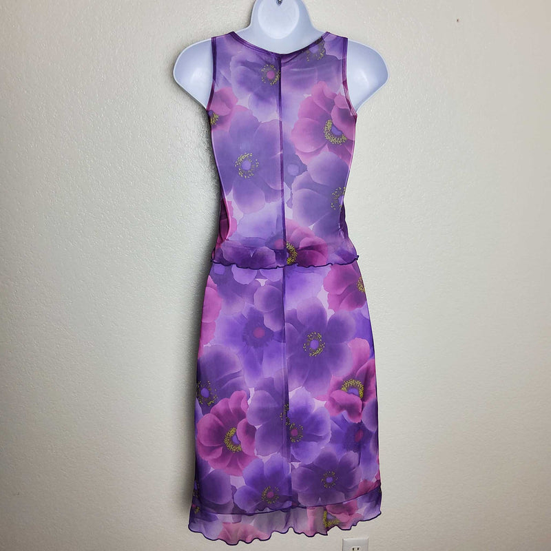 Purple Floral Pattern Tank Skirt Set, Women's Small - Trinity Thrift