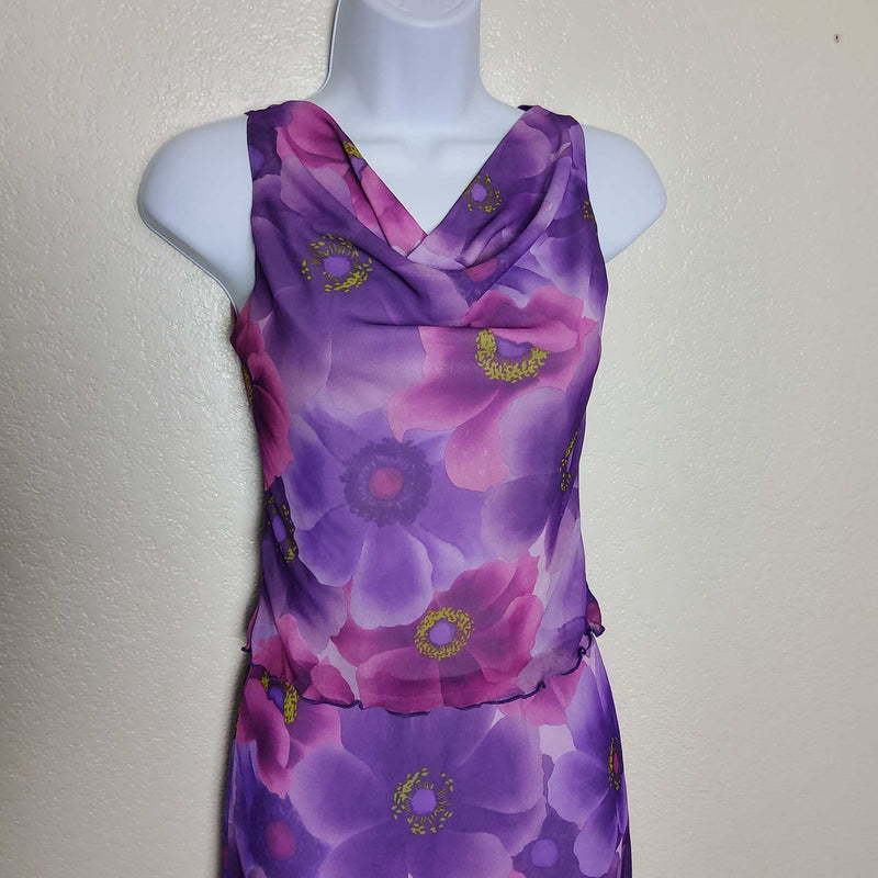 Purple Floral Pattern Tank Skirt Set, Women's Small - Trinity Thrift