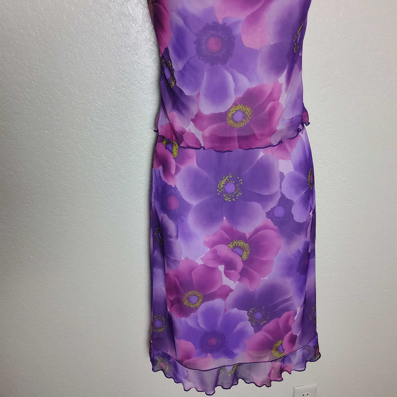 Purple Floral Pattern Tank Skirt Set, Women's Small - Trinity Thrift