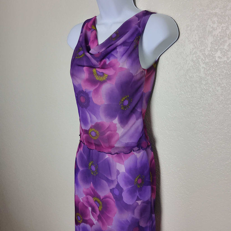 Purple Floral Pattern Tank Skirt Set, Women's Small - Trinity Thrift