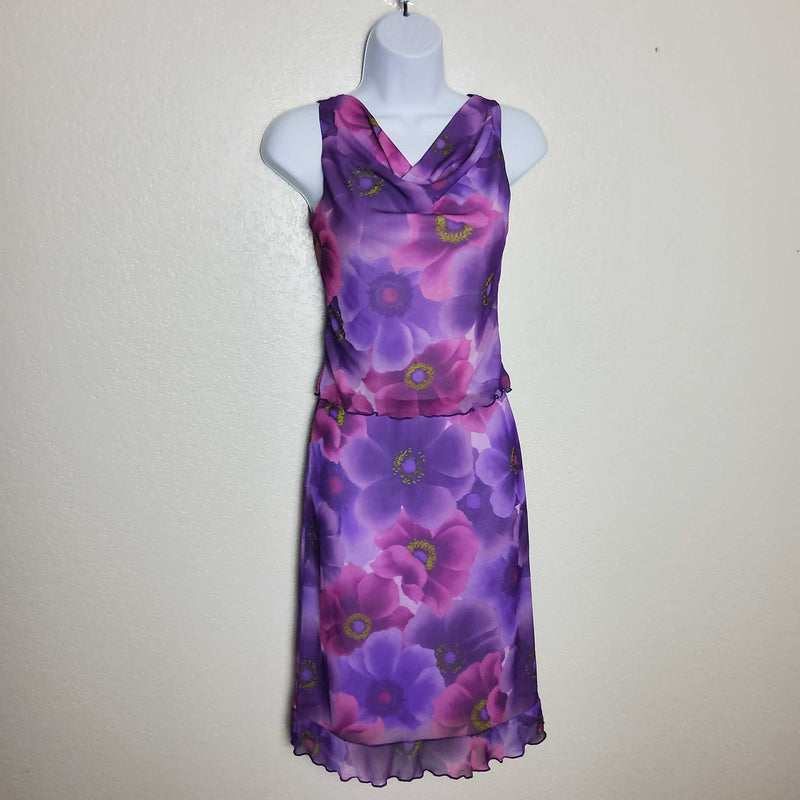 Purple Floral Pattern Tank Skirt Set, Women's Small - Trinity Thrift