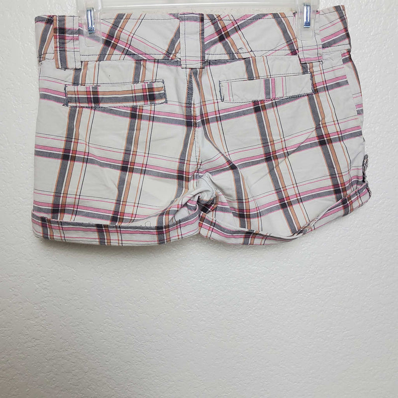 Roxy Cream Pink and Grey Plaid Hot Pants Style Shorts, Women's Size 5 - Trinity Thrift