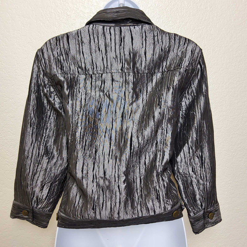 Ruby Rd. Silver Grey Button-up Jacket with Two Breast Pockets, Women's Petite Size 12 - Trinity Thrift