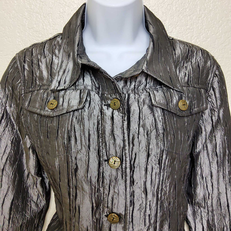 Ruby Rd. Silver Grey Button-up Jacket with Two Breast Pockets, Women's Petite Size 12 - Trinity Thrift