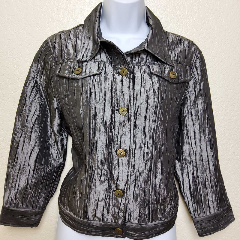 Ruby Rd. Silver Grey Button-up Jacket with Two Breast Pockets, Women's Petite Size 12 - Trinity Thrift