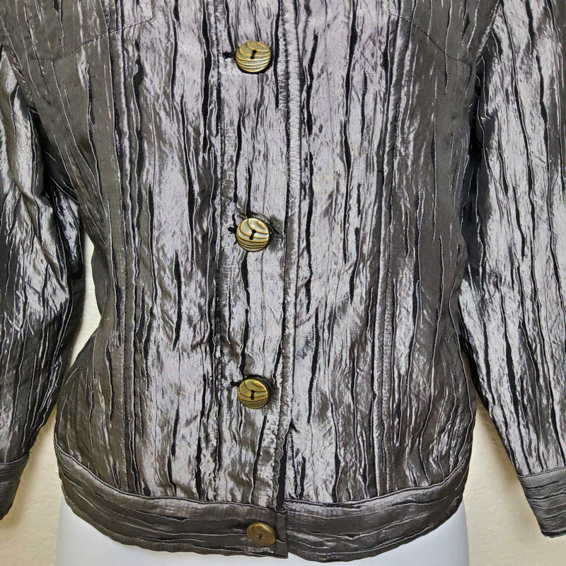 Ruby Rd. Silver Grey Button-up Jacket with Two Breast Pockets, Women's Petite Size 12 - Trinity Thrift