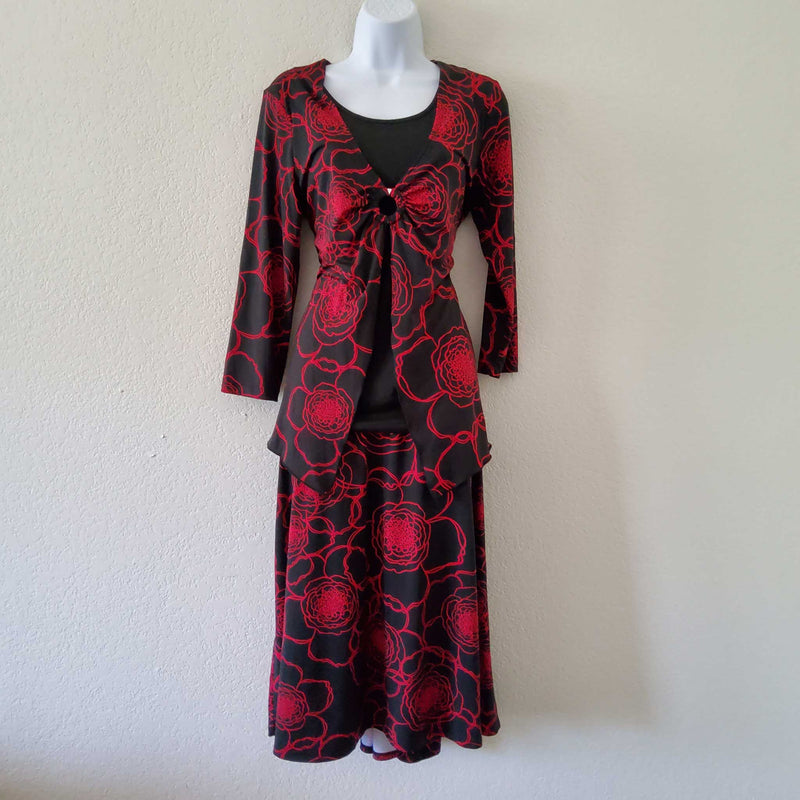 Sag Harbor Red and Black Floral Print 2-Piece Skirt Set, Women's Medium - Trinity Thrift