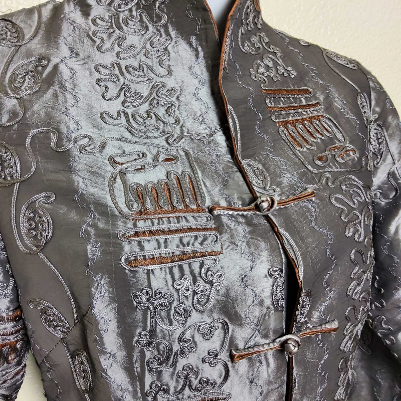 Shanghai Soho Silver Embroidered Kimono Jacket, Women's Small - Trinity Thrift