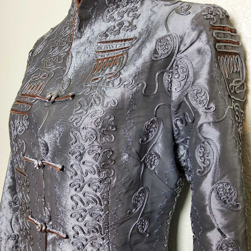 Shanghai Soho Silver Embroidered Kimono Jacket, Women's Small - Trinity Thrift