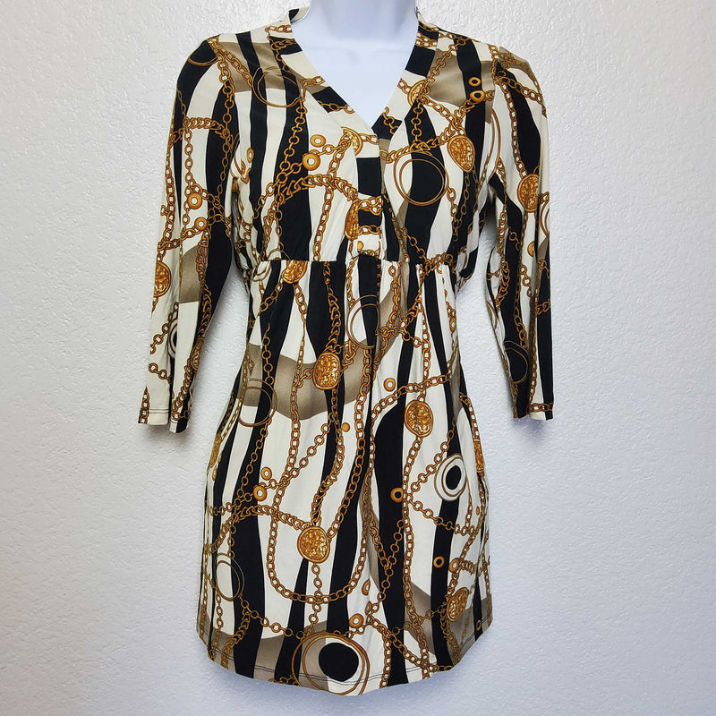 Sirens Gold and Black V-Beck Blouse, Women's Large - Trinity Thrift