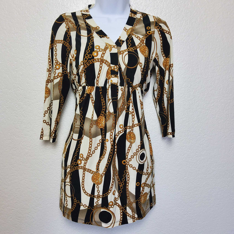 Sirens Gold and Black V-Beck Blouse, Women's Large - Trinity Thrift