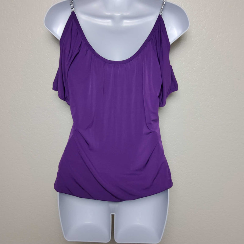 Sixteen Stretch Purple Cap Sleeve Blouse with Chain Shoulder Straps, Women's Small - Trinity Thrift