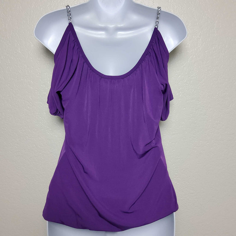 Sixteen Stretch Purple Cap Sleeve Blouse with Chain Shoulder Straps, Women's Small - Trinity Thrift