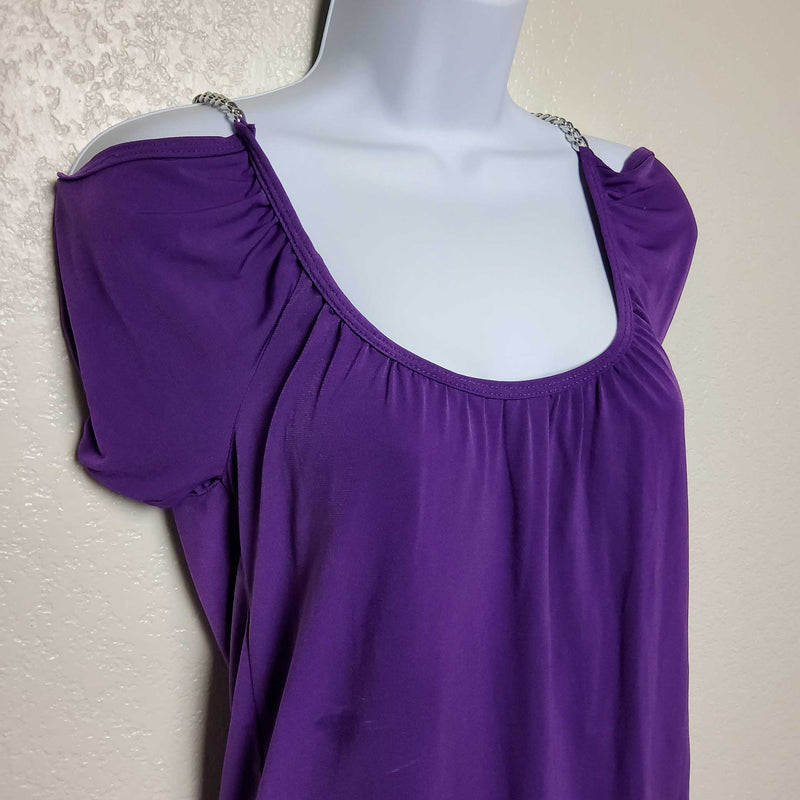 Sixteen Stretch Purple Cap Sleeve Blouse with Chain Shoulder Straps, Women's Small - Trinity Thrift