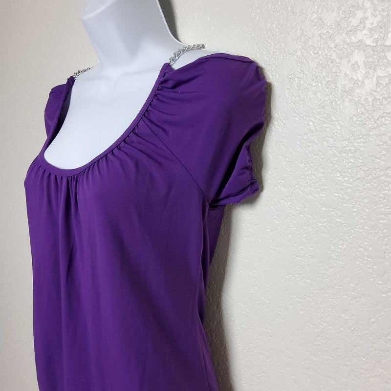 Sixteen Stretch Purple Cap Sleeve Blouse with Chain Shoulder Straps, Women's Small - Trinity Thrift