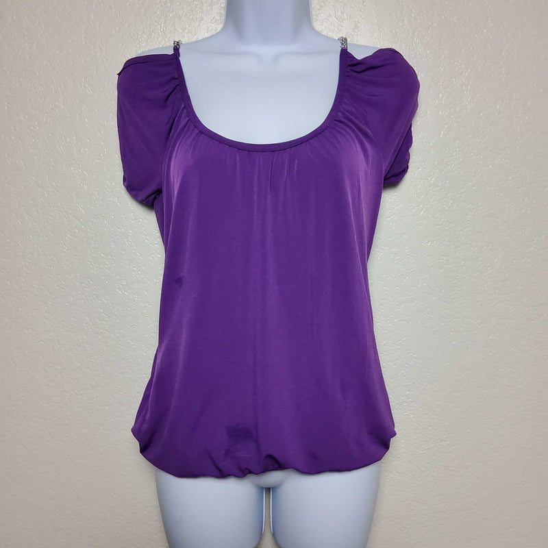 Sixteen Stretch Purple Cap Sleeve Blouse with Chain Shoulder Straps, Women's Small - Trinity Thrift