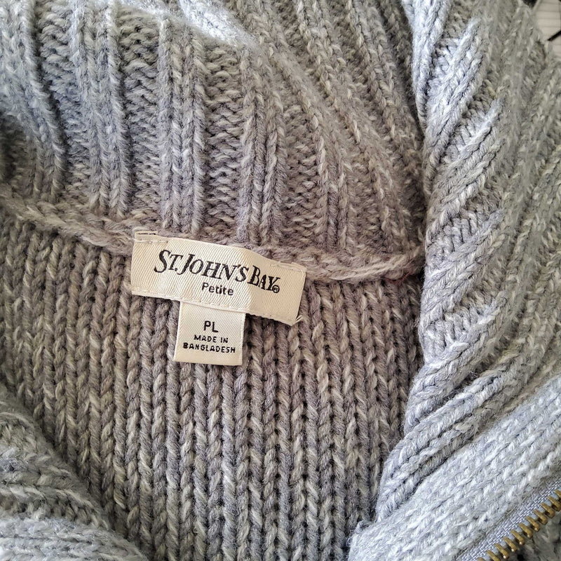 St. John's Bay Grey Crotchet Thick Knit Sweater, Women's Petite Large - Trinity Thrift