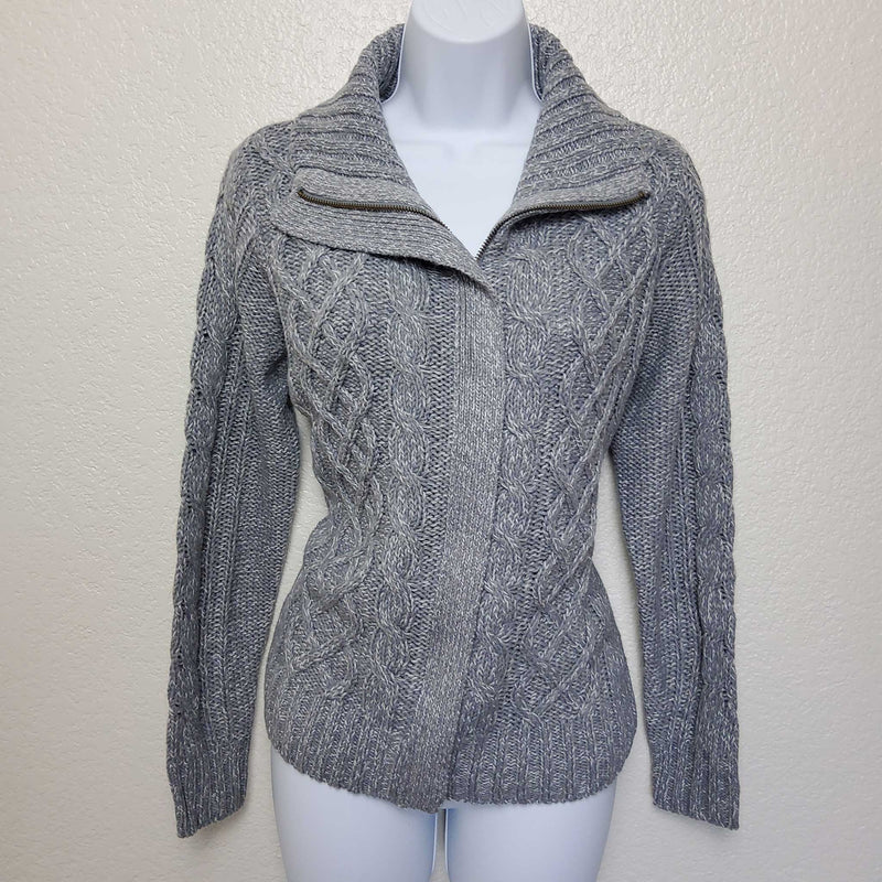 St. John's Bay Grey Crotchet Thick Knit Sweater, Women's Petite Large - Trinity Thrift