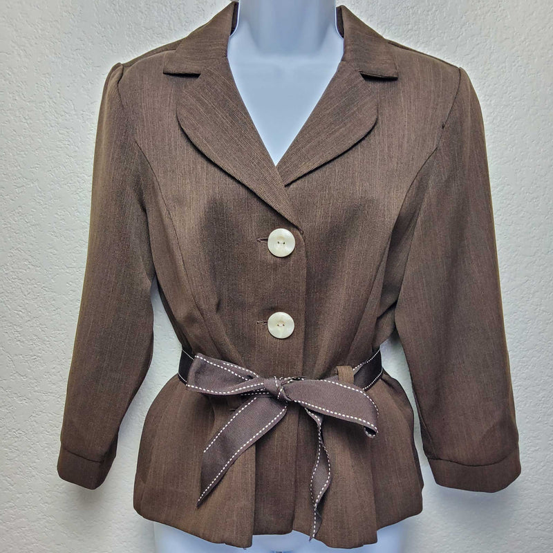 Studio I Brown Blazer with Belt, Women's Size 10 - Trinity Thrift