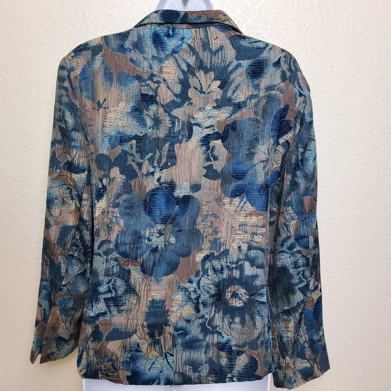 Tanjay Turquoise Floral Pattern Blazer, Women's Petite Size 14 - Trinity Thrift