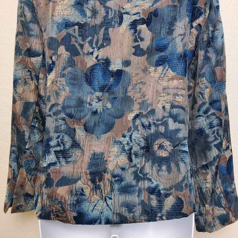 Tanjay Turquoise Floral Pattern Blazer, Women's Petite Size 14 - Trinity Thrift