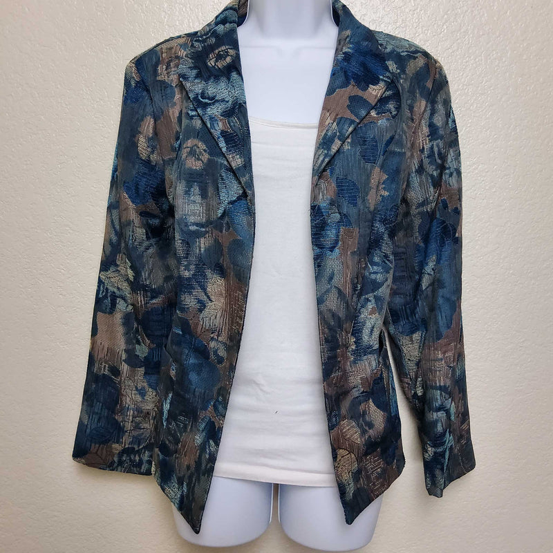 Tanjay Turquoise Floral Pattern Blazer, Women's Petite Size 14 - Trinity Thrift