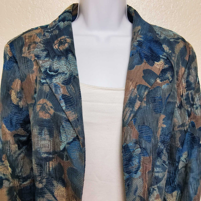 Tanjay Turquoise Floral Pattern Blazer, Women's Petite Size 14 - Trinity Thrift