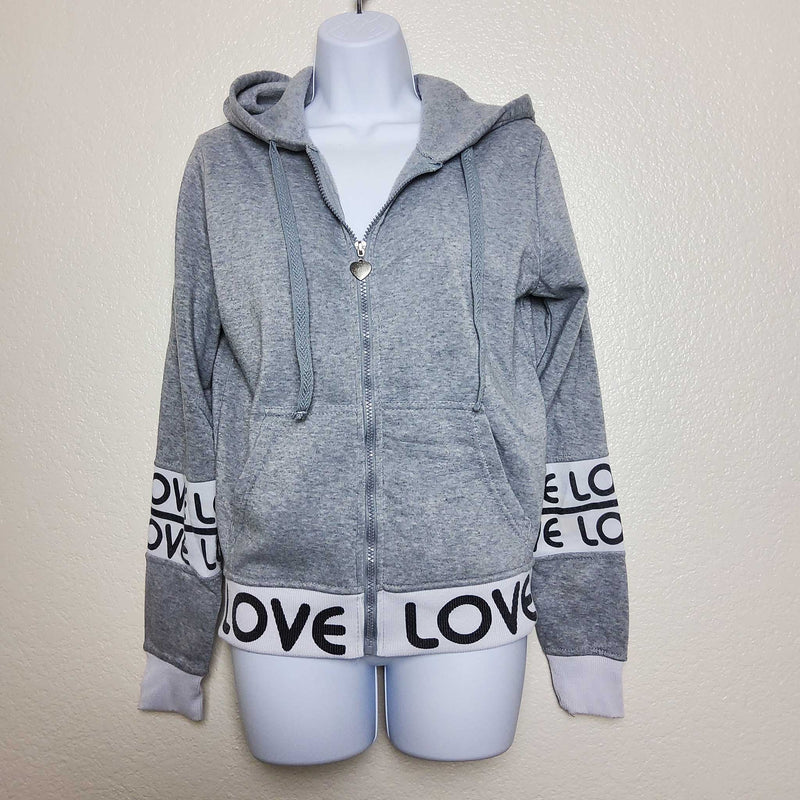 Thrill Gray Hoodie Sweater with 'Love' Text, Women's Large - Trinity Thrift