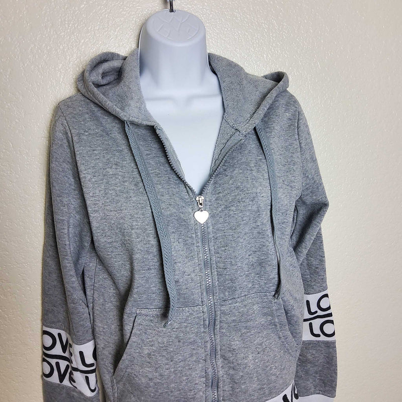 Thrill Gray Hoodie Sweater with 'Love' Text, Women's Large - Trinity Thrift