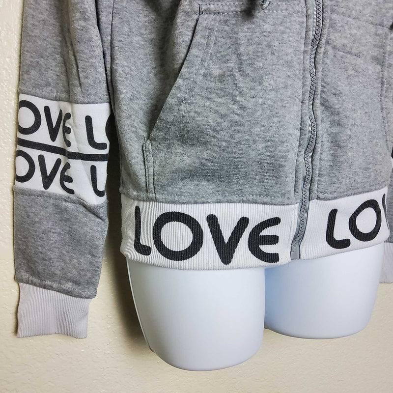 Thrill Gray Hoodie Sweater with 'Love' Text, Women's Large - Trinity Thrift