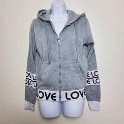 Thrill Gray Hoodie Sweater with 'Love' Text, Women's Large - Trinity Thrift