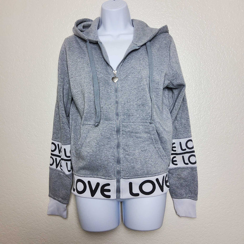 Thrill Gray Hoodie Sweater with 'Love' Text, Women's Large - Trinity Thrift