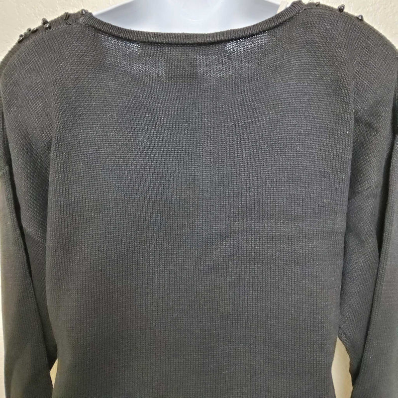 Victoria Jones Black Beaded Pullover Sweater, Women's Medium - Trinity Thrift