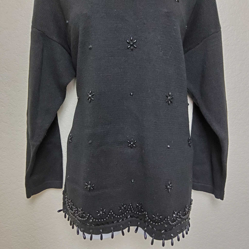 Victoria Jones Black Beaded Pullover Sweater, Women's Medium - Trinity Thrift