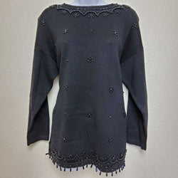 Victoria Jones Black Beaded Pullover Sweater, Women's Medium - Trinity Thrift