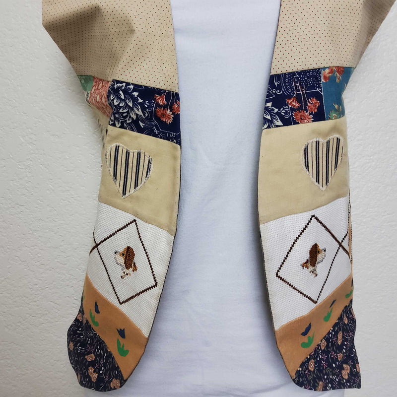 Vintage Beige Western Themed Vest with Tapestry Patchwork, Women's Large - Trinity Thrift