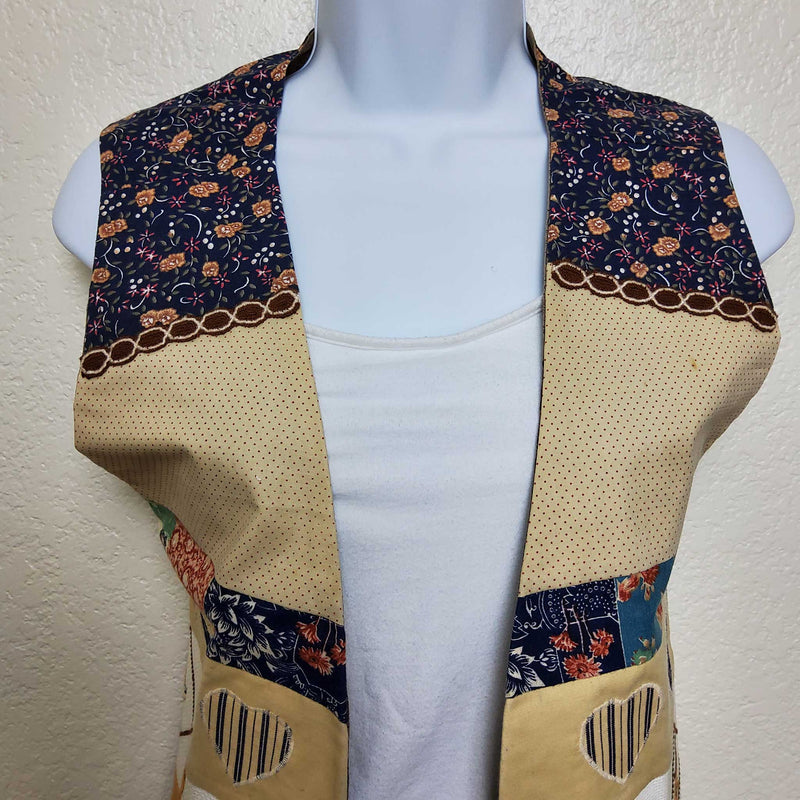 Vintage Beige Western Themed Vest with Tapestry Patchwork, Women's Large - Trinity Thrift