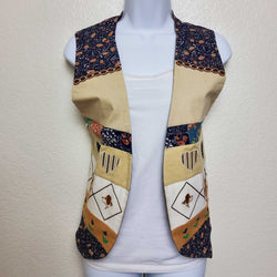 Vintage Beige Western Themed Vest with Tapestry Patchwork, Women's Large - Trinity Thrift