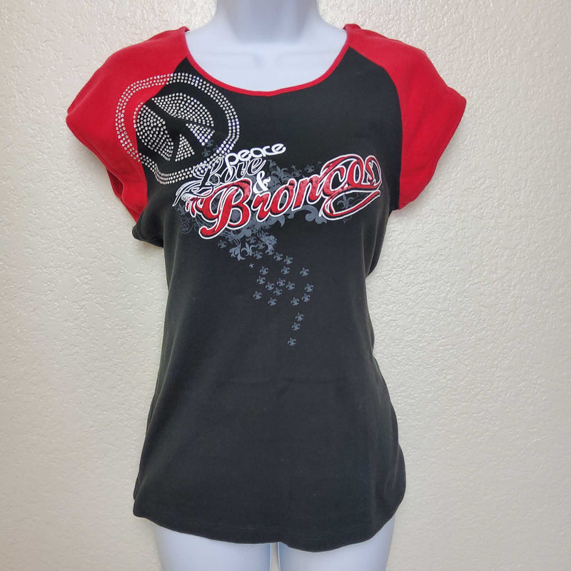 Vintage District Threads Black and Red 'Peace Love & Broncos' Tee, Women's Extra Large - Trinity Thrift