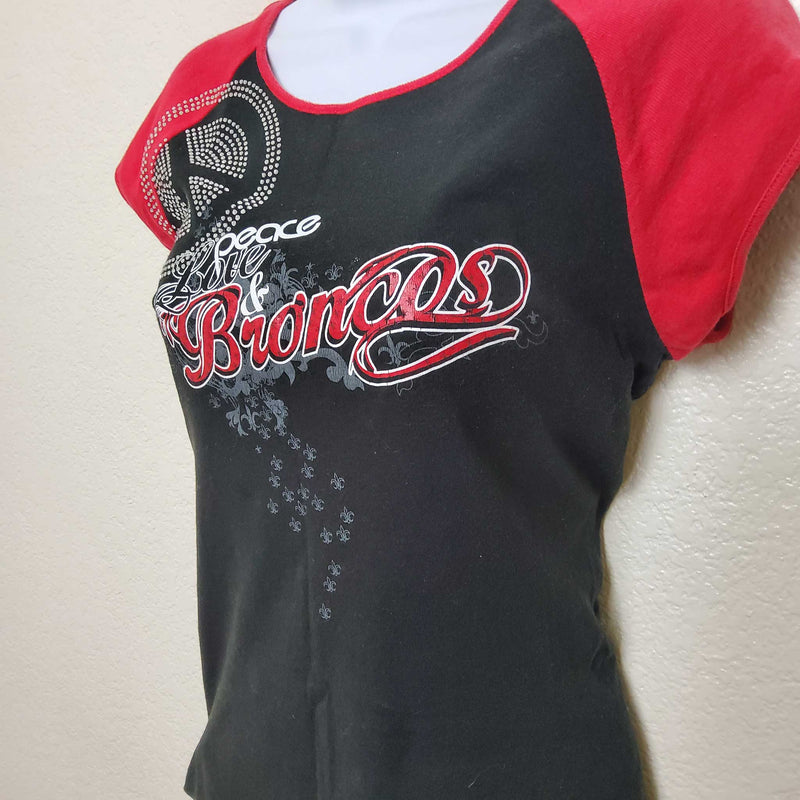 Vintage District Threads Black and Red 'Peace Love & Broncos' Tee, Women's Extra Large - Trinity Thrift