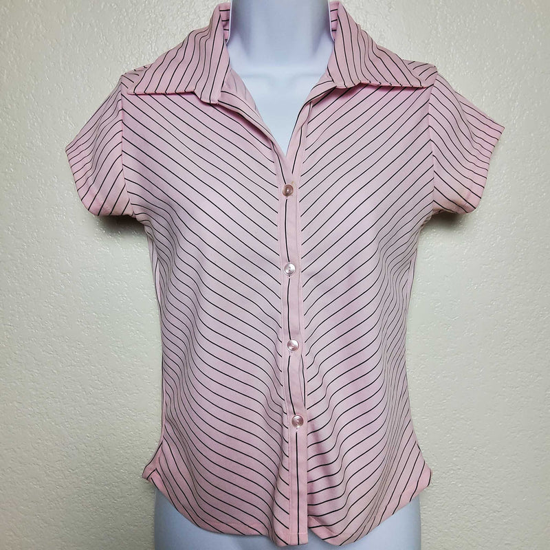 Voice Pink Pinstriped Button-up Short-Sleeve Shirt, Women's Medium - Trinity Thrift