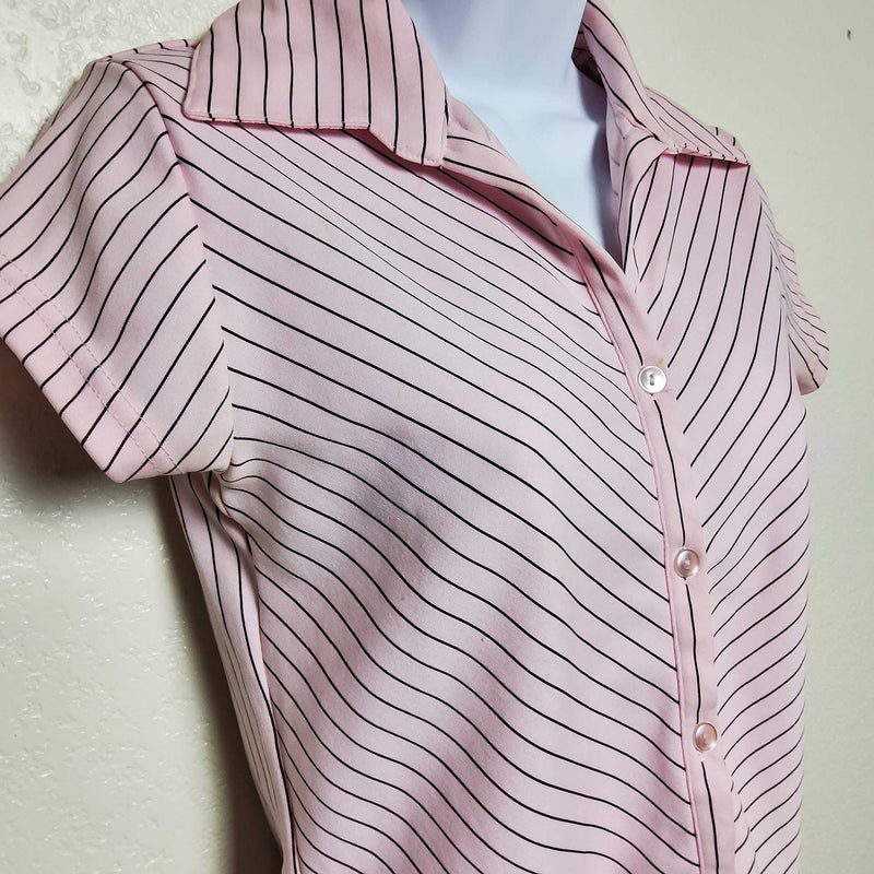 Voice Pink Pinstriped Button-up Short-Sleeve Shirt, Women's Medium - Trinity Thrift