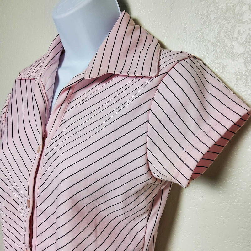 Voice Pink Pinstriped Button-up Short-Sleeve Shirt, Women's Medium - Trinity Thrift