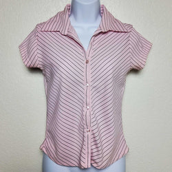 Voice Pink Pinstriped Button-up Short-Sleeve Shirt, Women's Medium - Trinity Thrift