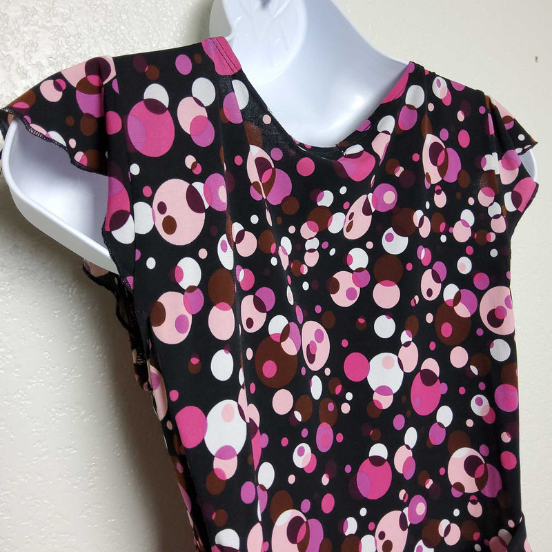 Vol. 1 Black and Pink Polka Dot Tie Back Cap Sleeve Blouse, Women's Medium - Trinity Thrift