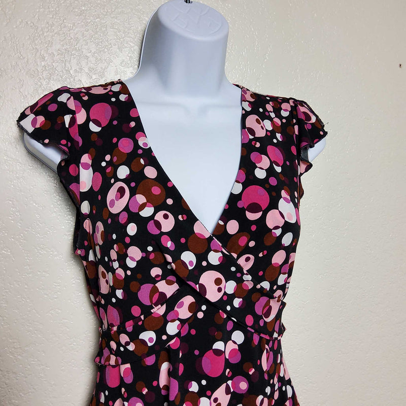 Vol. 1 Black and Pink Polka Dot Tie Back Cap Sleeve Blouse, Women's Medium - Trinity Thrift