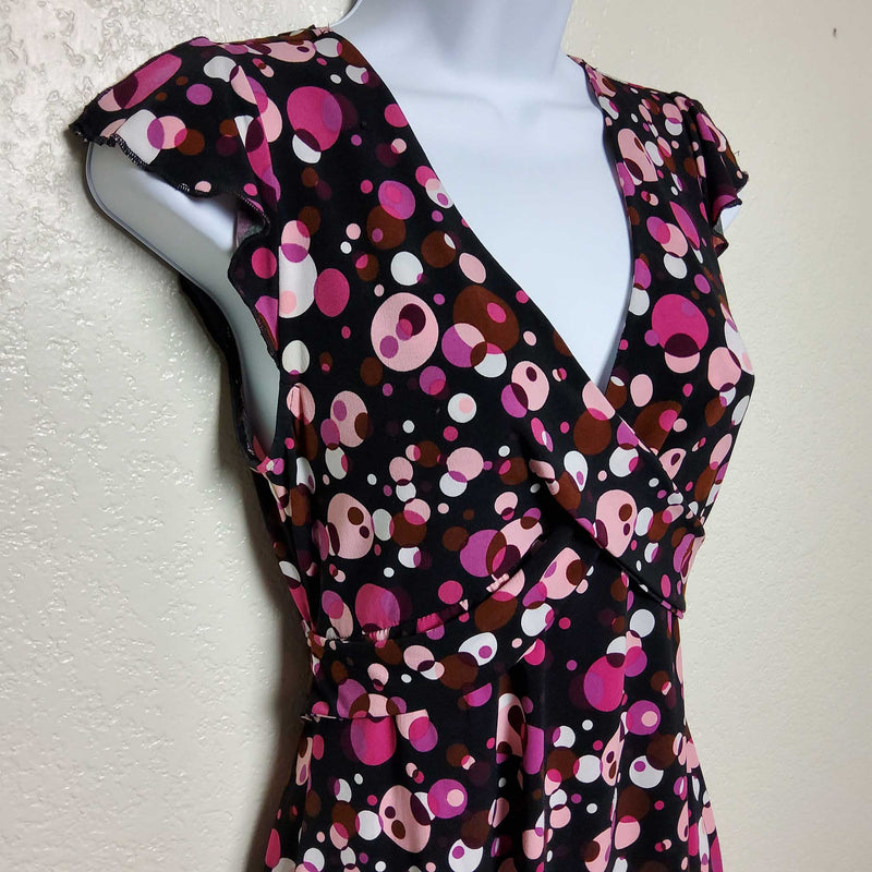 Vol. 1 Black and Pink Polka Dot Tie Back Cap Sleeve Blouse, Women's Medium - Trinity Thrift